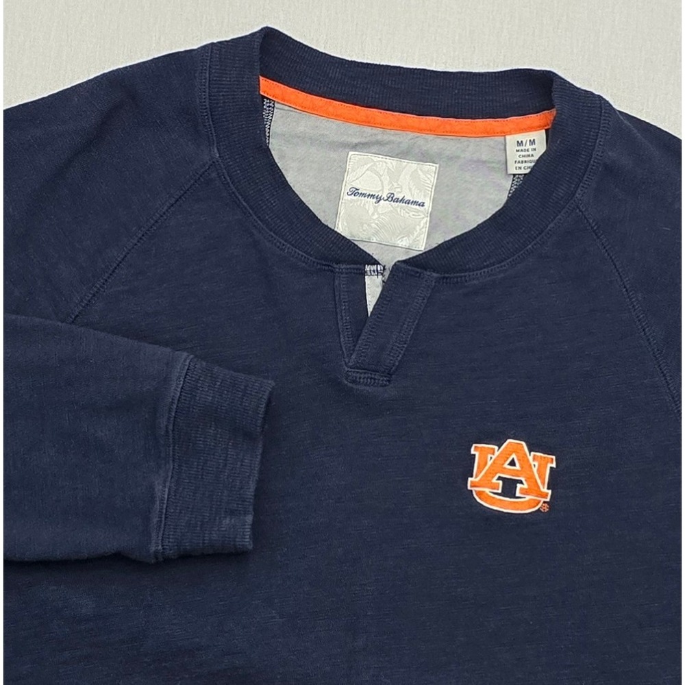 Tommy Bahama Auburn Tigers Mens Medium Navy Blue Split Neck Cotton Sweatshirt